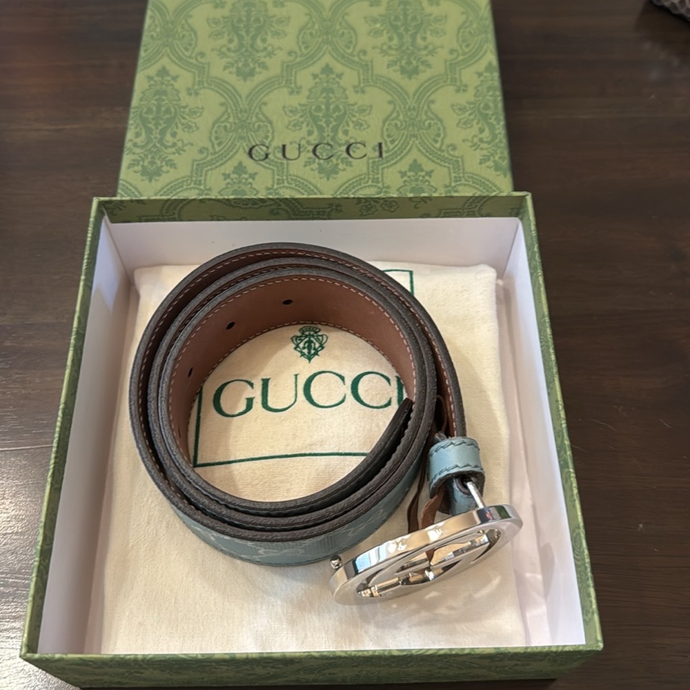 Sale - Gucci Interlocking GG Supreme Ice Blue Belt